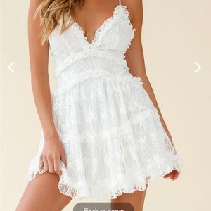 Selfie Leslie LANEY LOW BACK CAMI STRAP DRESS FLORAL LACE WHITE